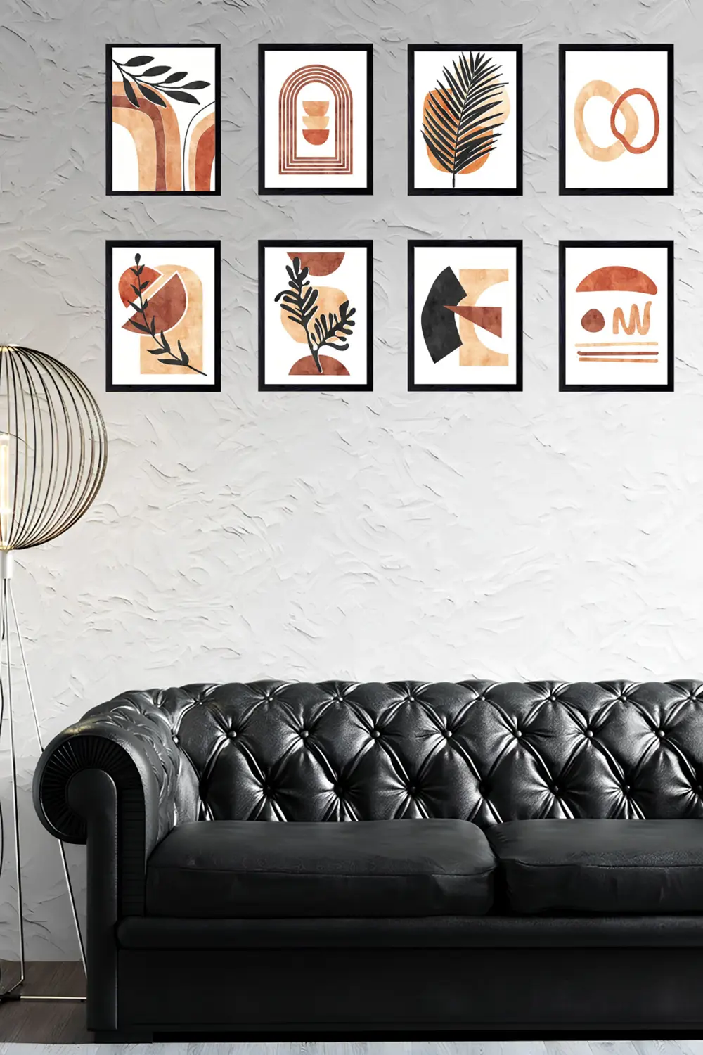 Bohem Renkli 8' Parça Çerçeve Görünümlü Modern MDF Tablo Seti- Ev