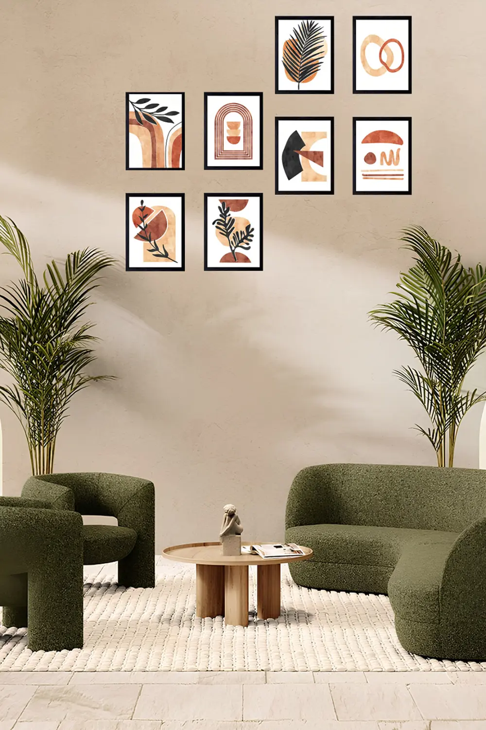 Bohem Renkli 8' Parça Çerçeve Görünümlü Modern MDF Tablo Seti- Ev