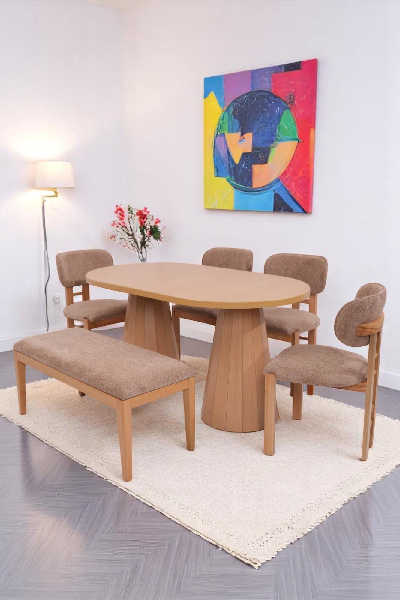 Erezogullari Mobilya Bohem Rodi Bankli Açilir Yemek Masa Sandalye Takimi 90X160cm
