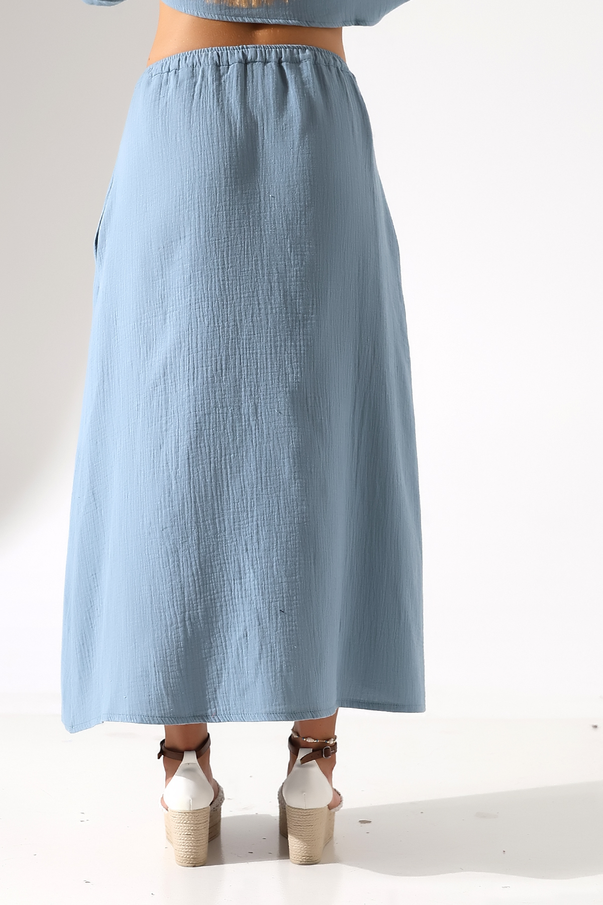 Bohem Tarz Kokonat Düğmeli A Form Müslin Etek - %100 Pamuk