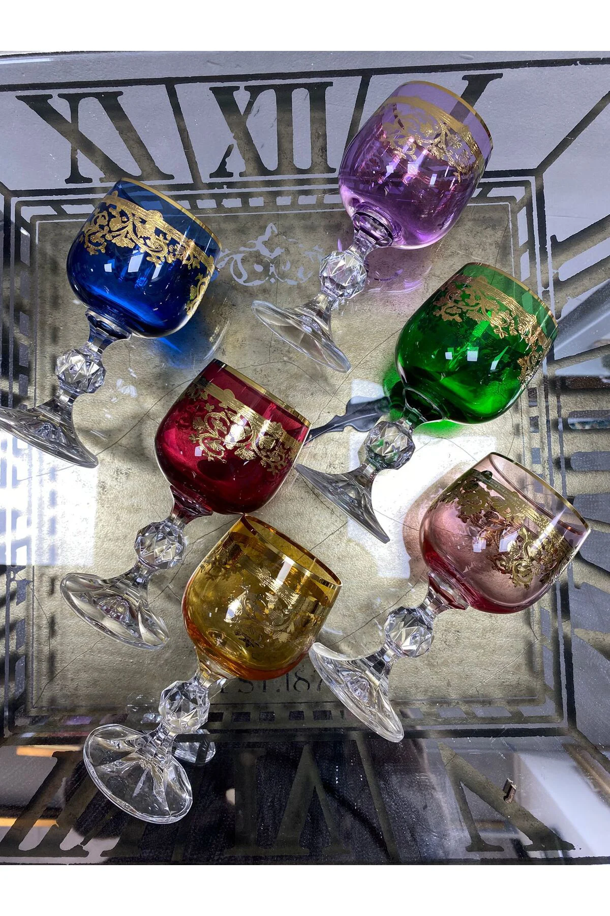 Bohemia Kristal Renkli Fırça Yaldız 24 K Renkli Kahve Yanı Su Bar