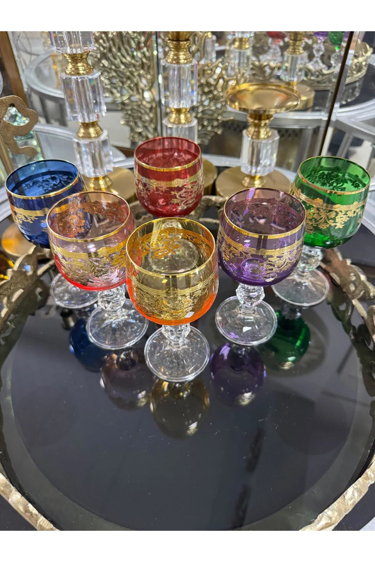 Bohemia Kristal Renkli Fırça Yaldız 24 K Renkli Kahve Yanı Su Bar