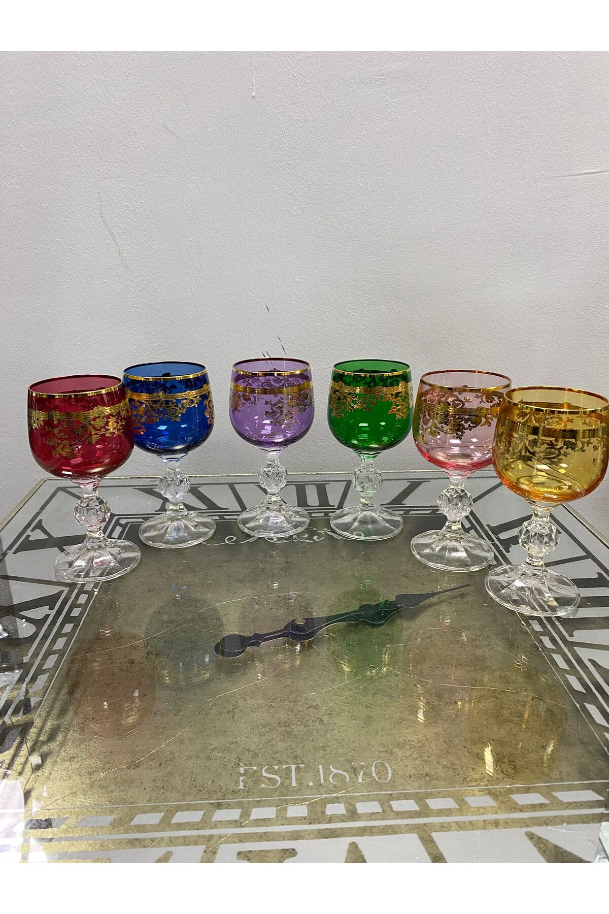 Bohemia Kristal Renkli Fırça Yaldız 24 K Renkli Kahve Yanı Su Bar
