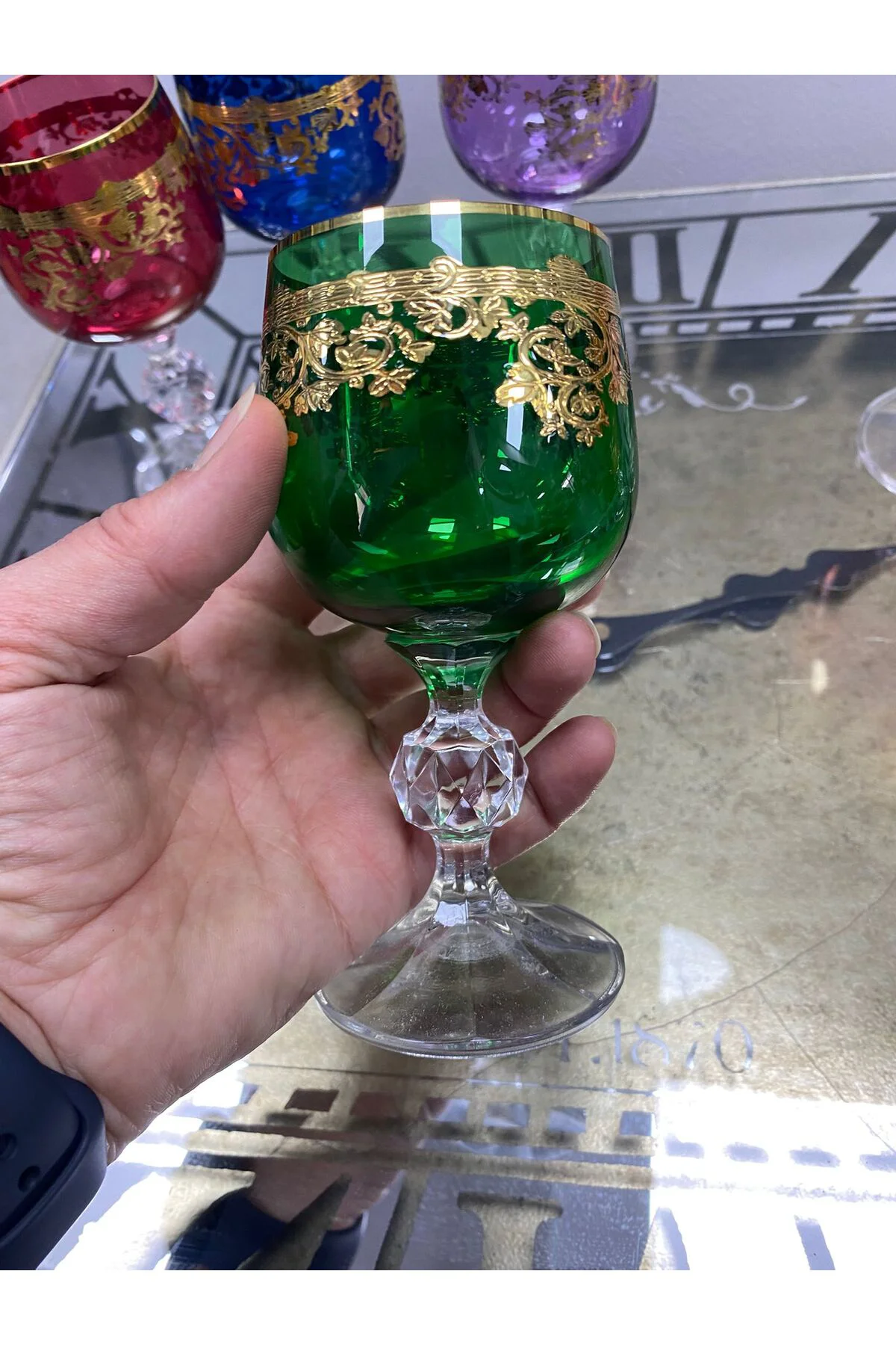 Bohemia Kristal Renkli Fırça Yaldız 24 K Renkli Kahve Yanı Su Bar