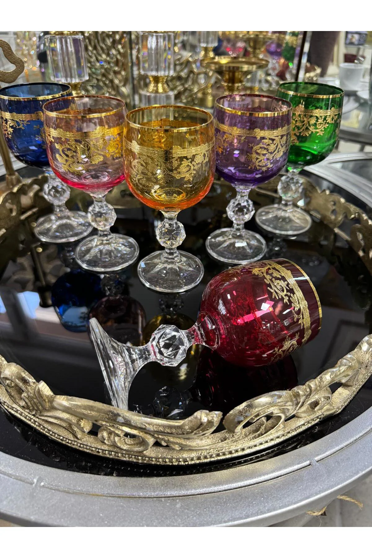Bohemia Kristal Renkli Fırça Yaldız 24 K Renkli Kahve Yanı Su Bar