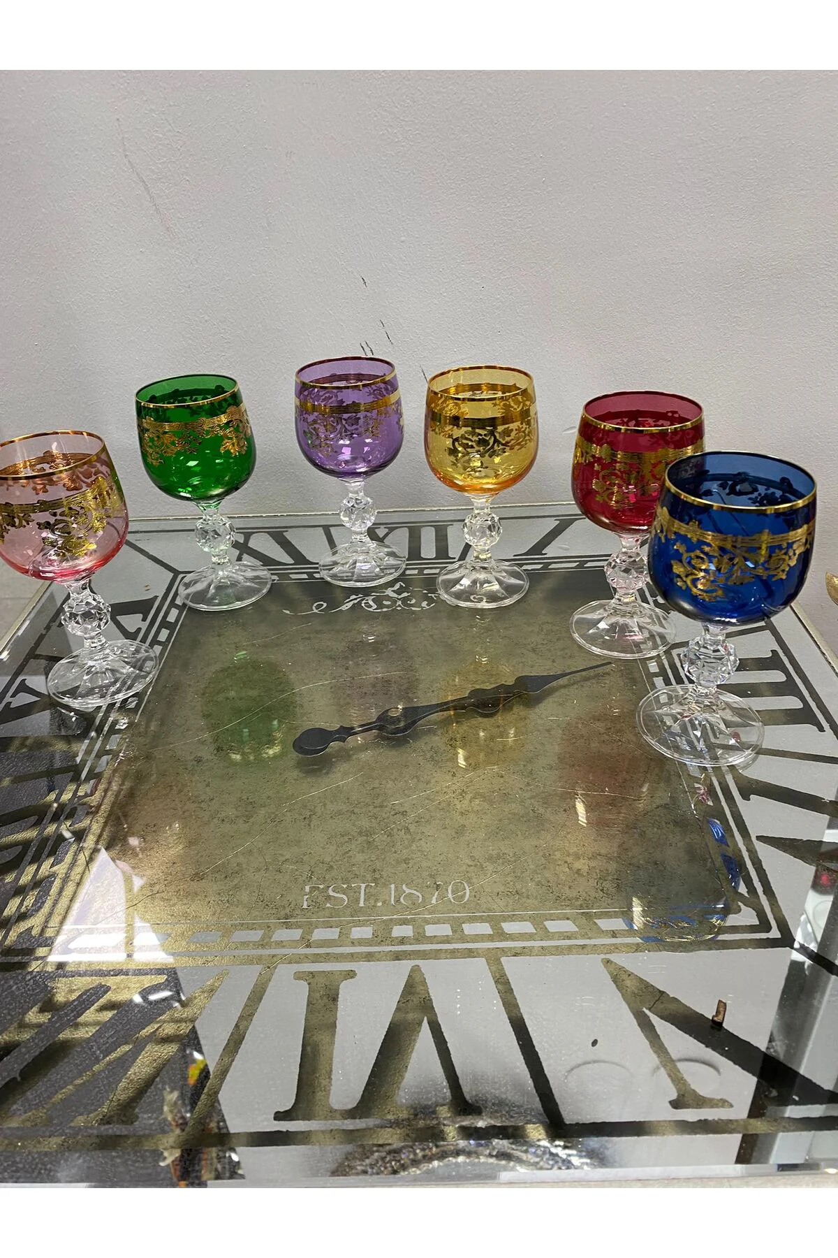 Bohemia Kristal Renkli Fırça Yaldız 24 K Renkli Kahve Yanı Su Bar
