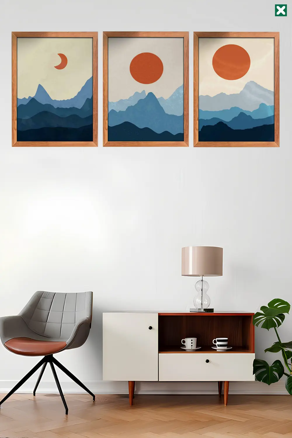 Boho Duvar Sanatı 3'lü Set Çerçeve Görünümlü Modern Mdf Tablo