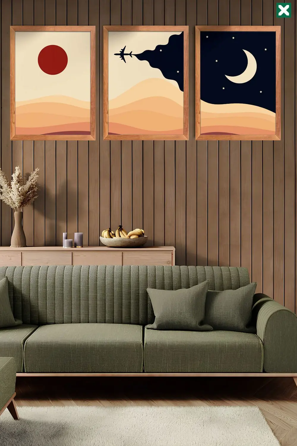 Boho Duvar Sanatı 3'lü Set, Çerçeve Görünümlü Modern Mdf Tablo