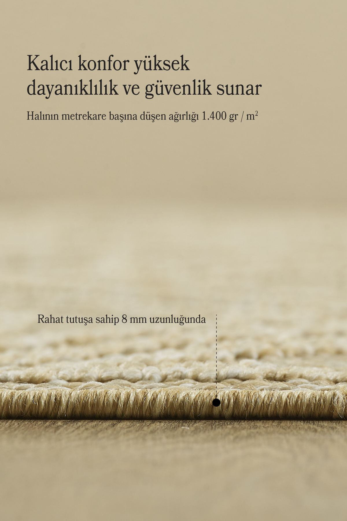 Boho Motifli Bej Elit Bukleli Sisal Halı Salon Oturma Odası Dış M