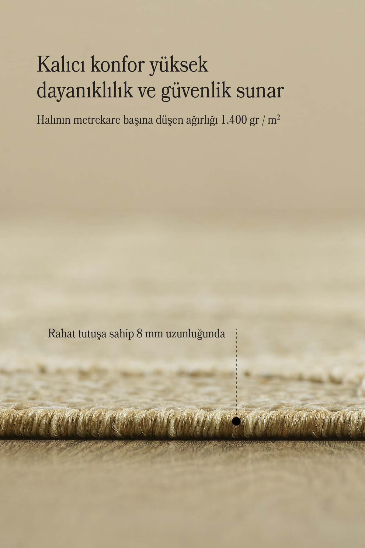 Boho Motifli Bej Elit Bukleli Sisal Halı Salon Oturma Odası Dış M