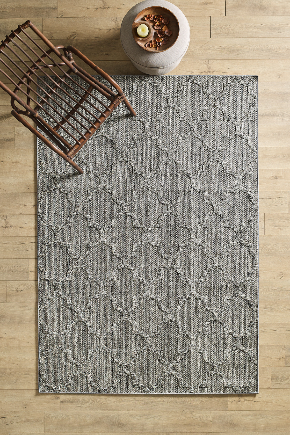 Boho Motifli Gri Elit Bukleli Sisal Halı Salon Oturma Odası Dış M