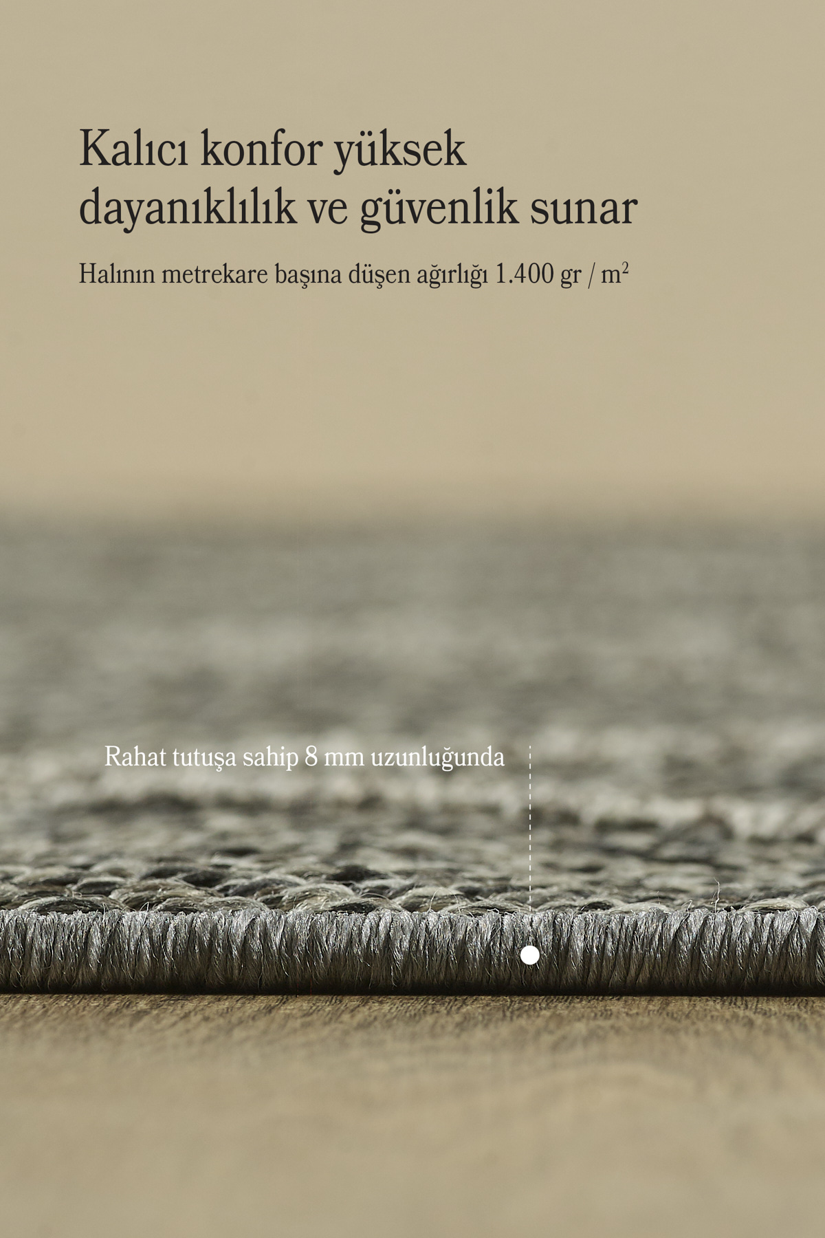 Anaska Home Boho Tasarım Gri Elit Bukleli Sisal Halı Salon Oturma Odası Dış M