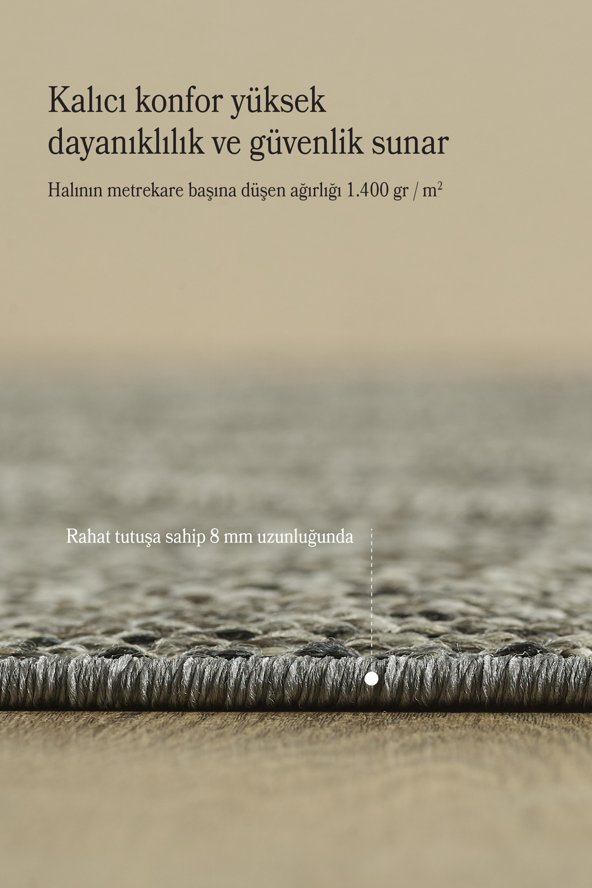 Anaska Home Boho Zigzag Desen Gri Elit Bukleli Sisal Halı Salon Oturma Odası 