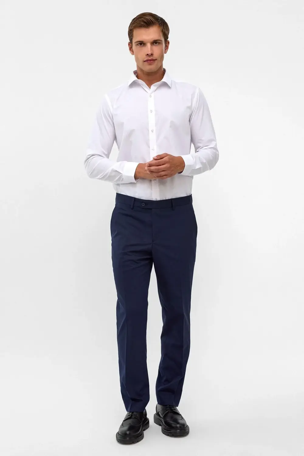 Bol Kalıp Geniş Paça Premium Kalite Lacivert Düz Erkek Kumaş Pant