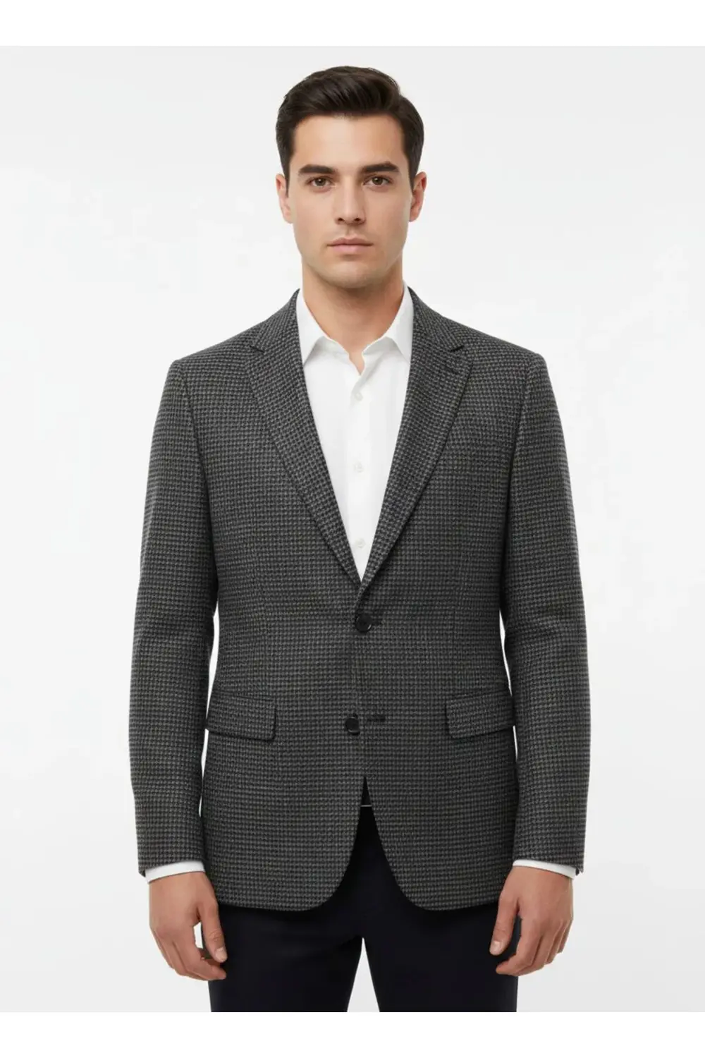 Bol Kesim Armürlü 6 Drop Desenli Siyah Tek Ceket