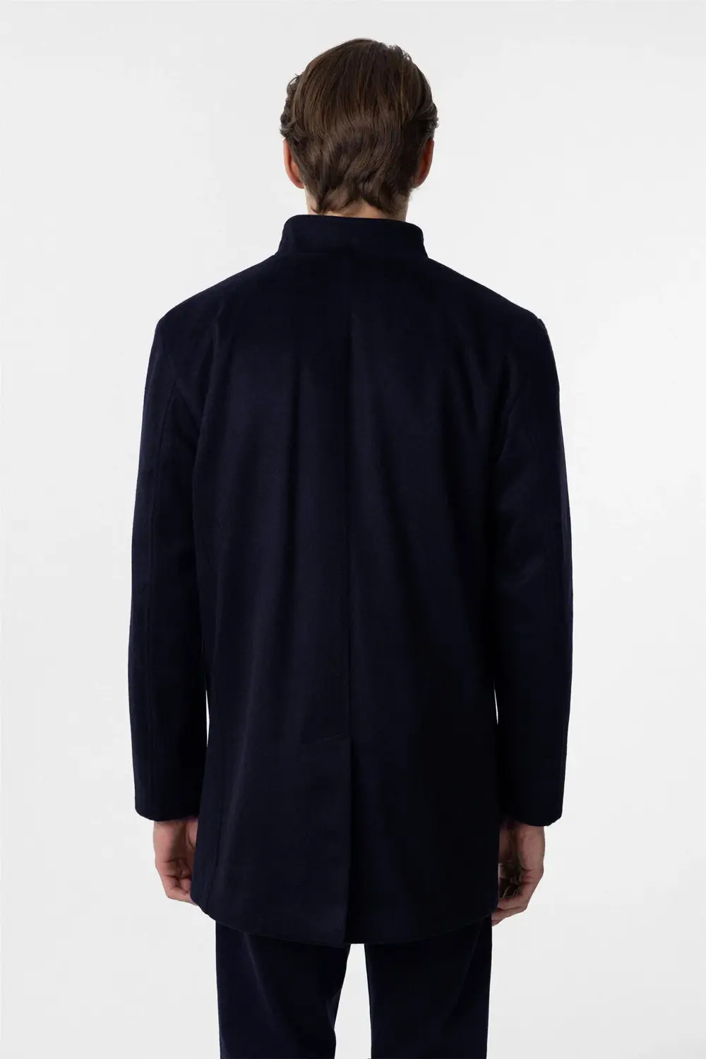 Bol Kesim Hakim Yaka Düz Lacivert Erkek Kaban