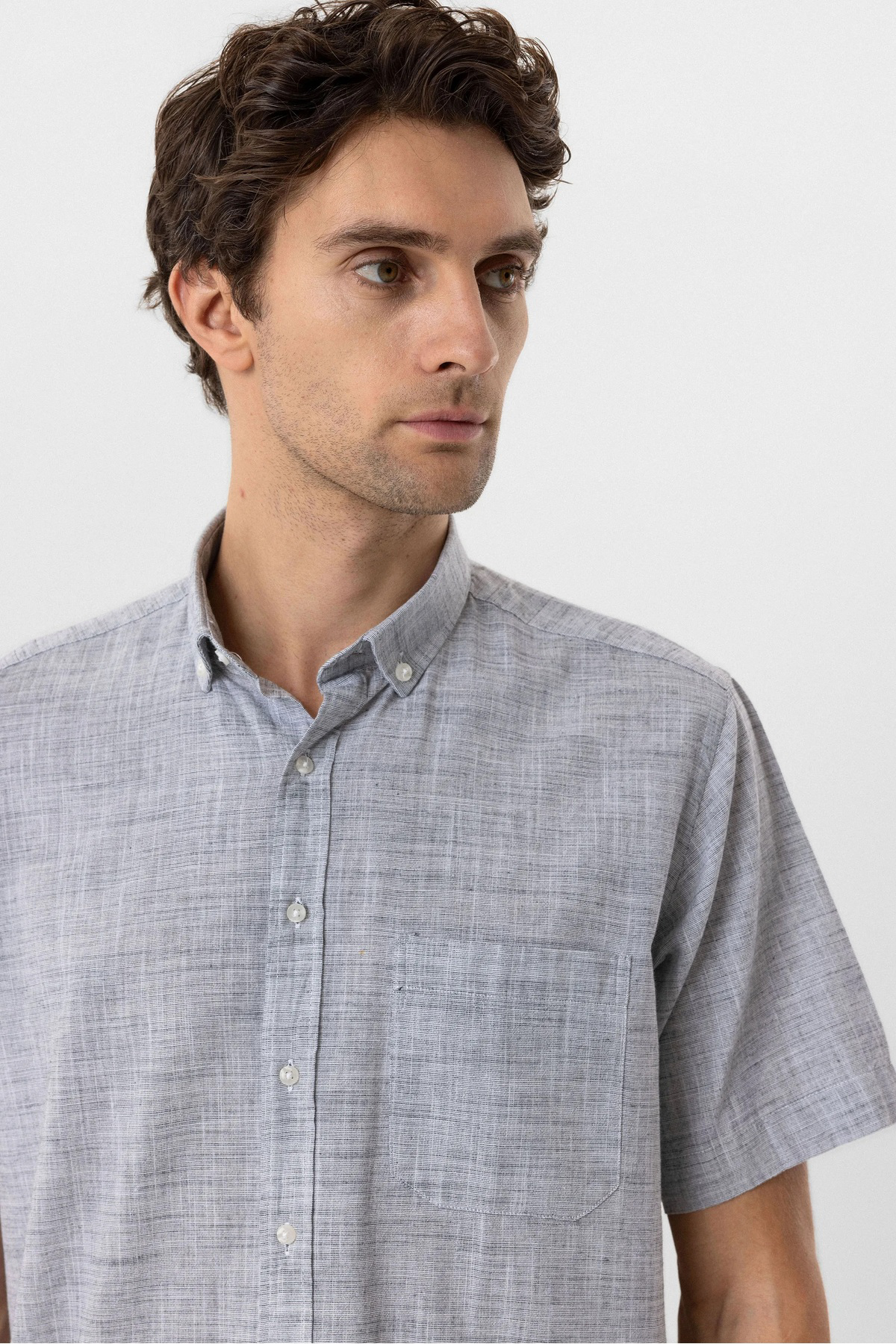 Süvari Bol Kesim Kısa Kollu Gri Erkek Gömlek