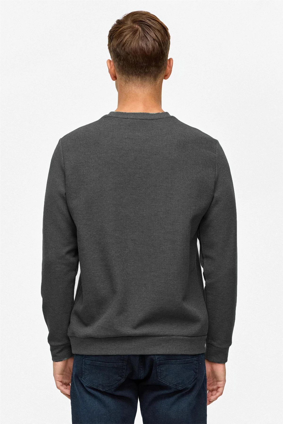 Bol Kesim O Yaka Melanj Desenli Waffle Antrasit Sweatshirt Bol Kesim O Yaka Melanj Desenli Waffle Antrasit Sweatshirt