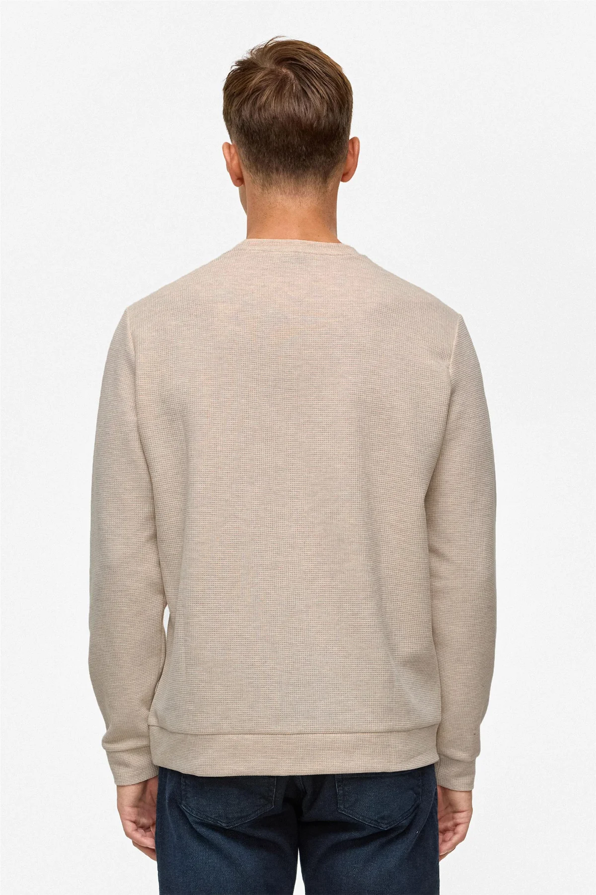 Bol Kesim O Yaka Melanj Desenli Waffle Kahve Sweatshirt Bol Kesim O Yaka Melanj Desenli Waffle Kahve Sweatshirt