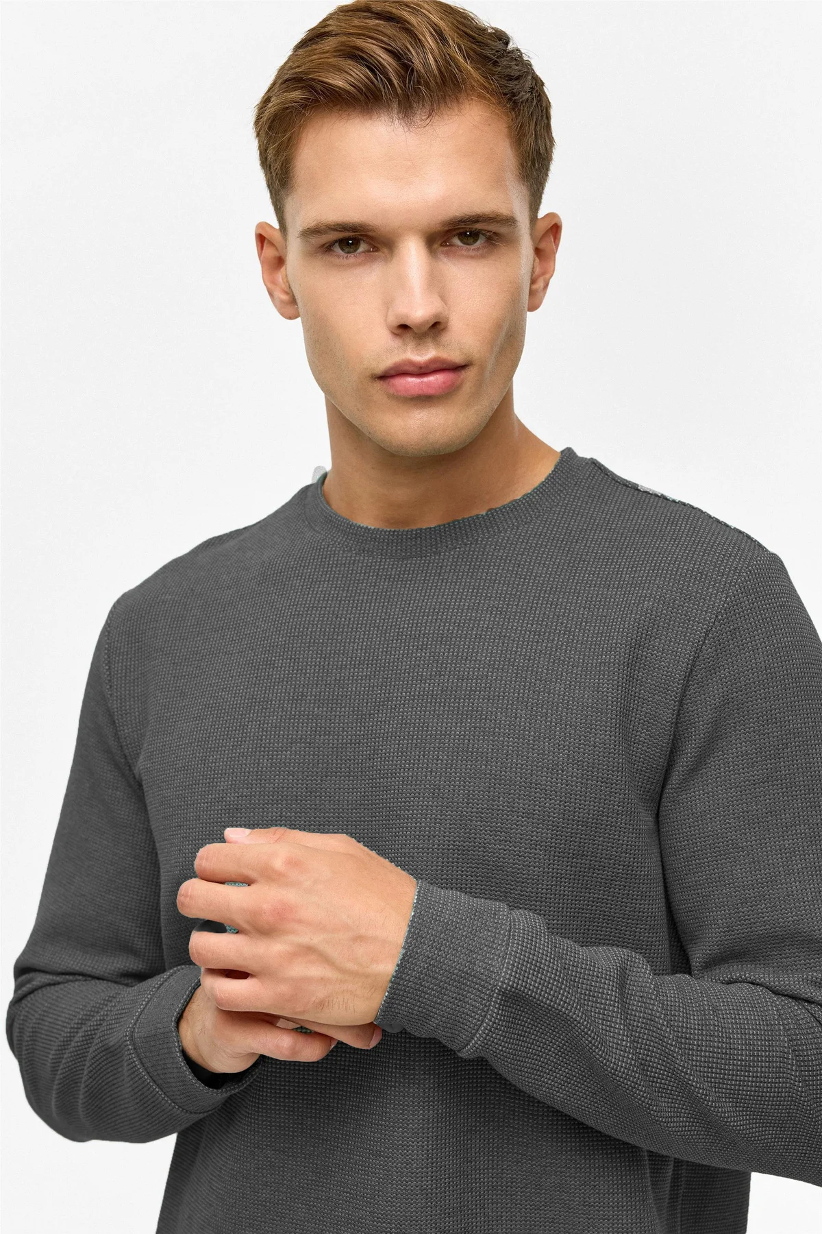 Bol Kesim O Yaka Melanj Desenli Waffle Antrasit Sweatshirt Bol Kesim O Yaka Melanj Desenli Waffle Antrasit Sweatshirt