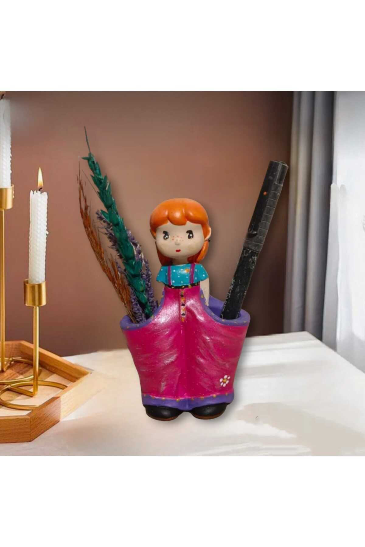 Bol Paça Çiftçi Kız Kalemlik & Saksı & Dekoratif Biblo