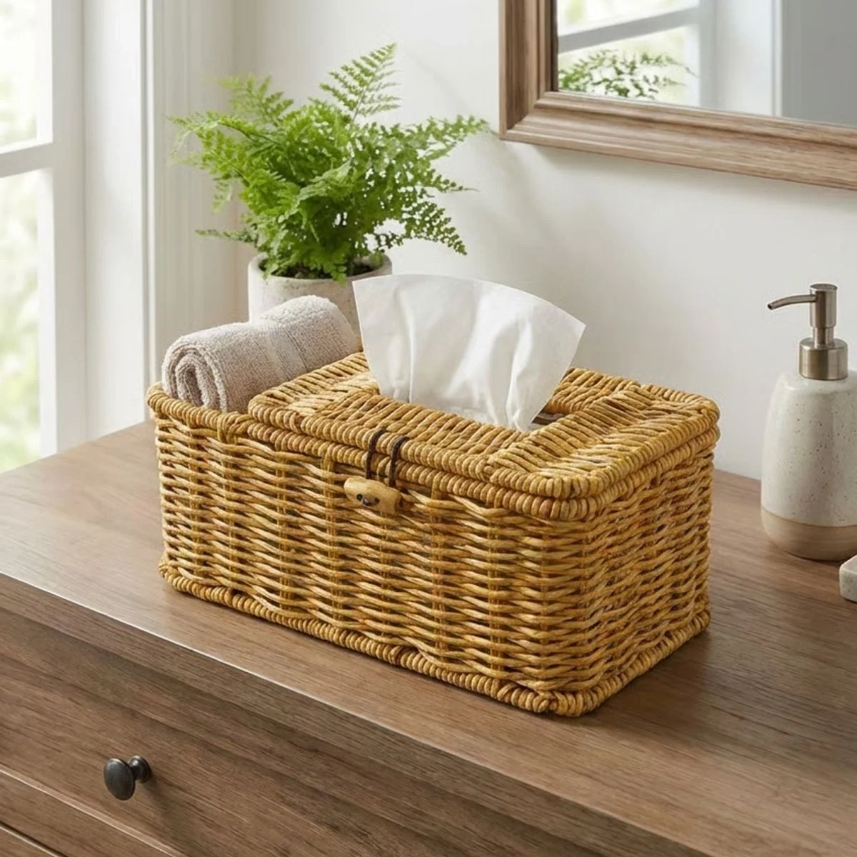 Bölmeli Kapaklı Doğal Rattan Görünümlü Hasır Makyaj, Takı Ve Havlu Düzenleyici – Peçetelikli Çok Amaçlı Masaüstü Organizer Sepet Bx40 Fiyatı, Yorumları ve Özellikleri