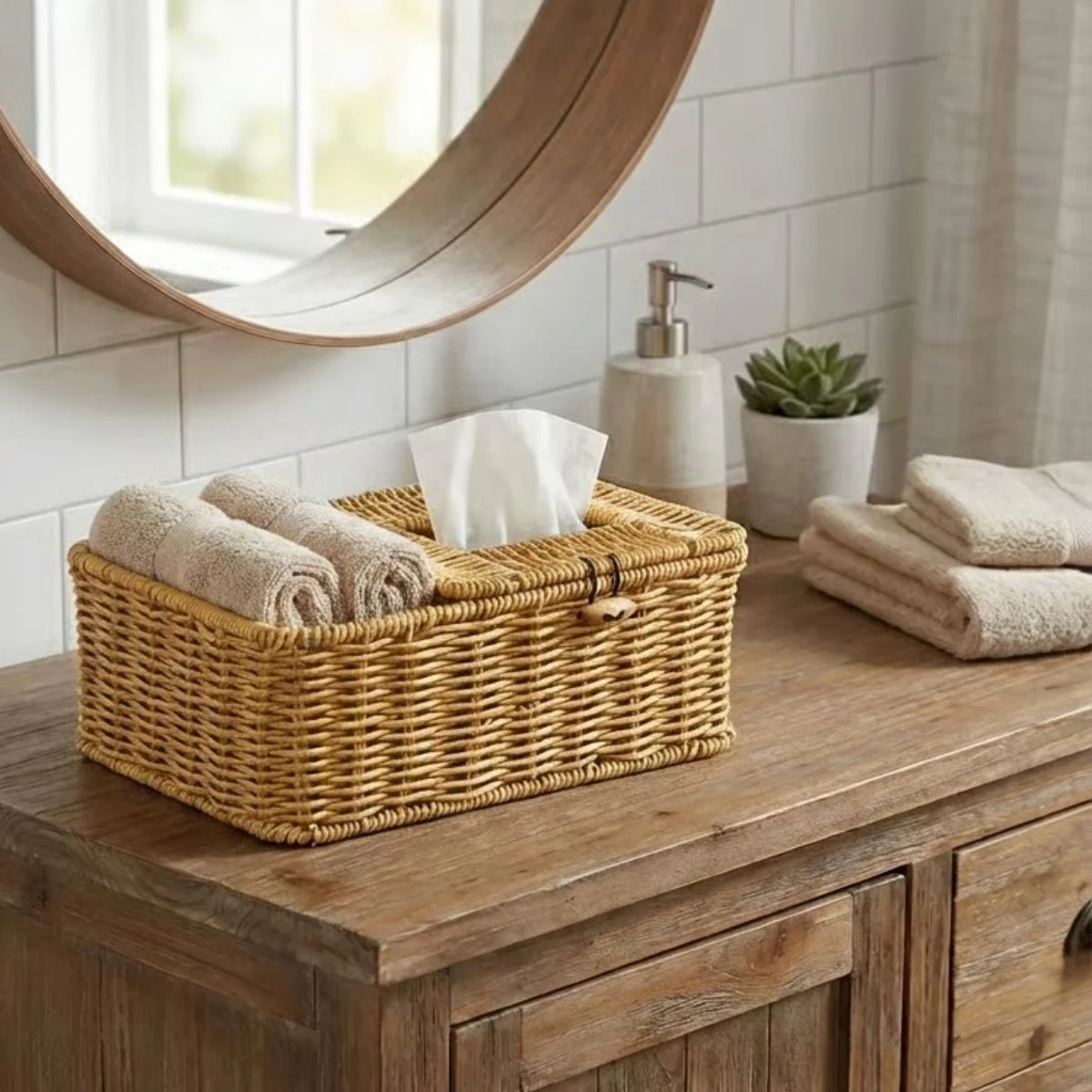 Bölmeli Kapaklı Doğal Rattan Görünümlü Hasır Makyaj, Takı Ve Havlu Düzenleyici – Peçetelikli Çok Amaçlı Masaüstü Organizer Sepet Bx40 Fiyatı, Yorumları ve Özellikleri