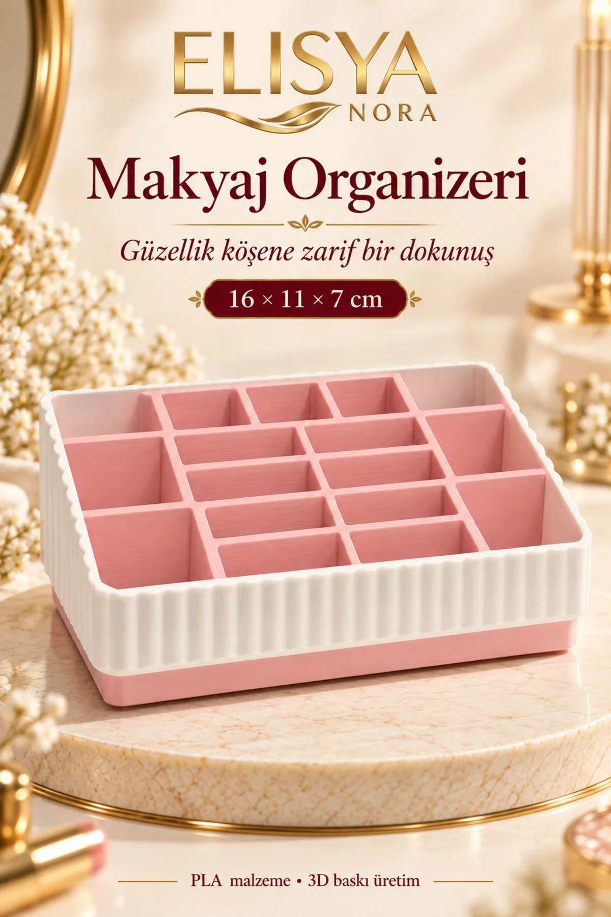 Bölmeli Makyaj Organizeri Ruj ve Fırça Düzenleyici 16x11x7 cm - Görsel 2
