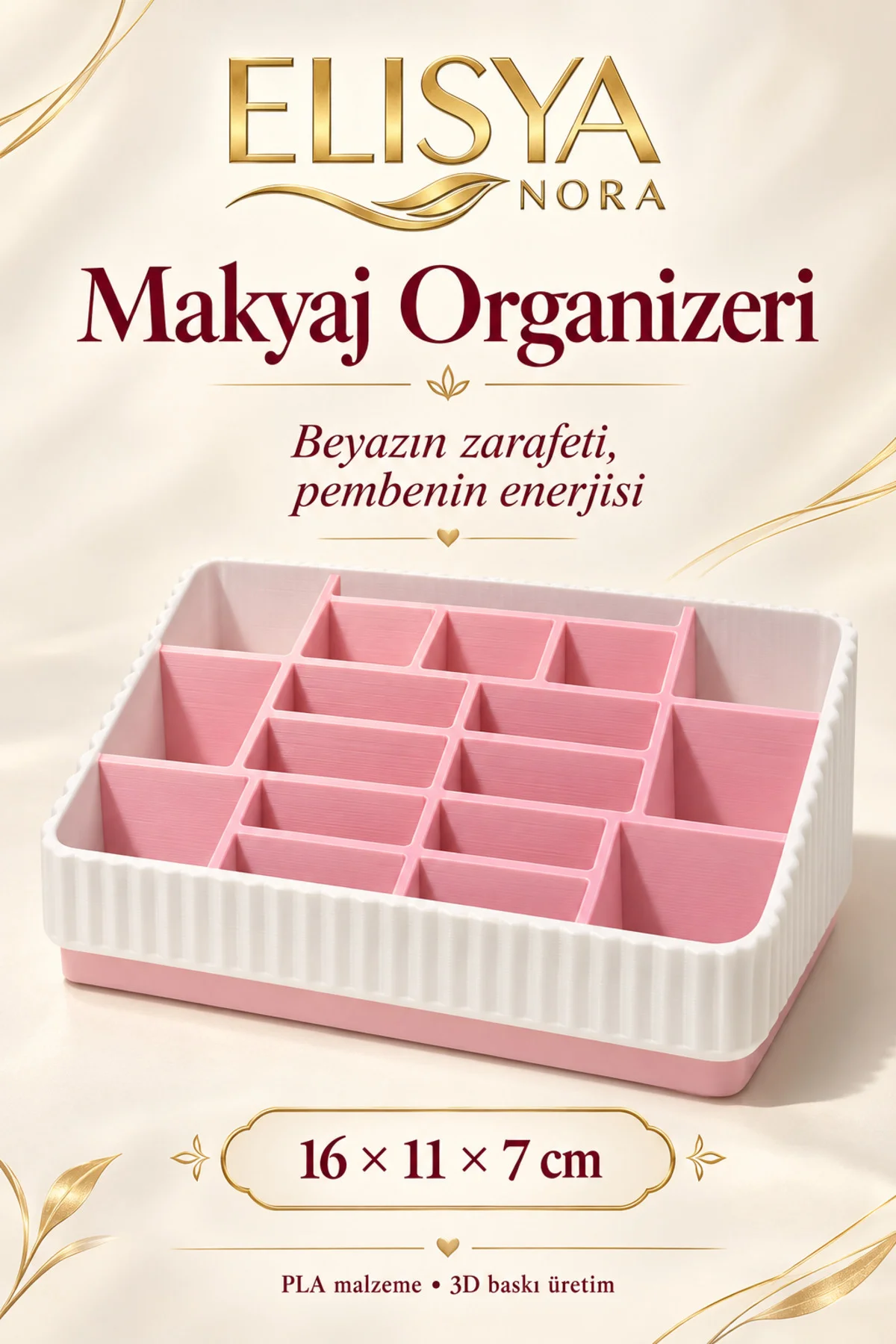 Bölmeli Makyaj Organizeri Ruj ve Fırça Düzenleyici 16x11x7 cm - Görsel 3
