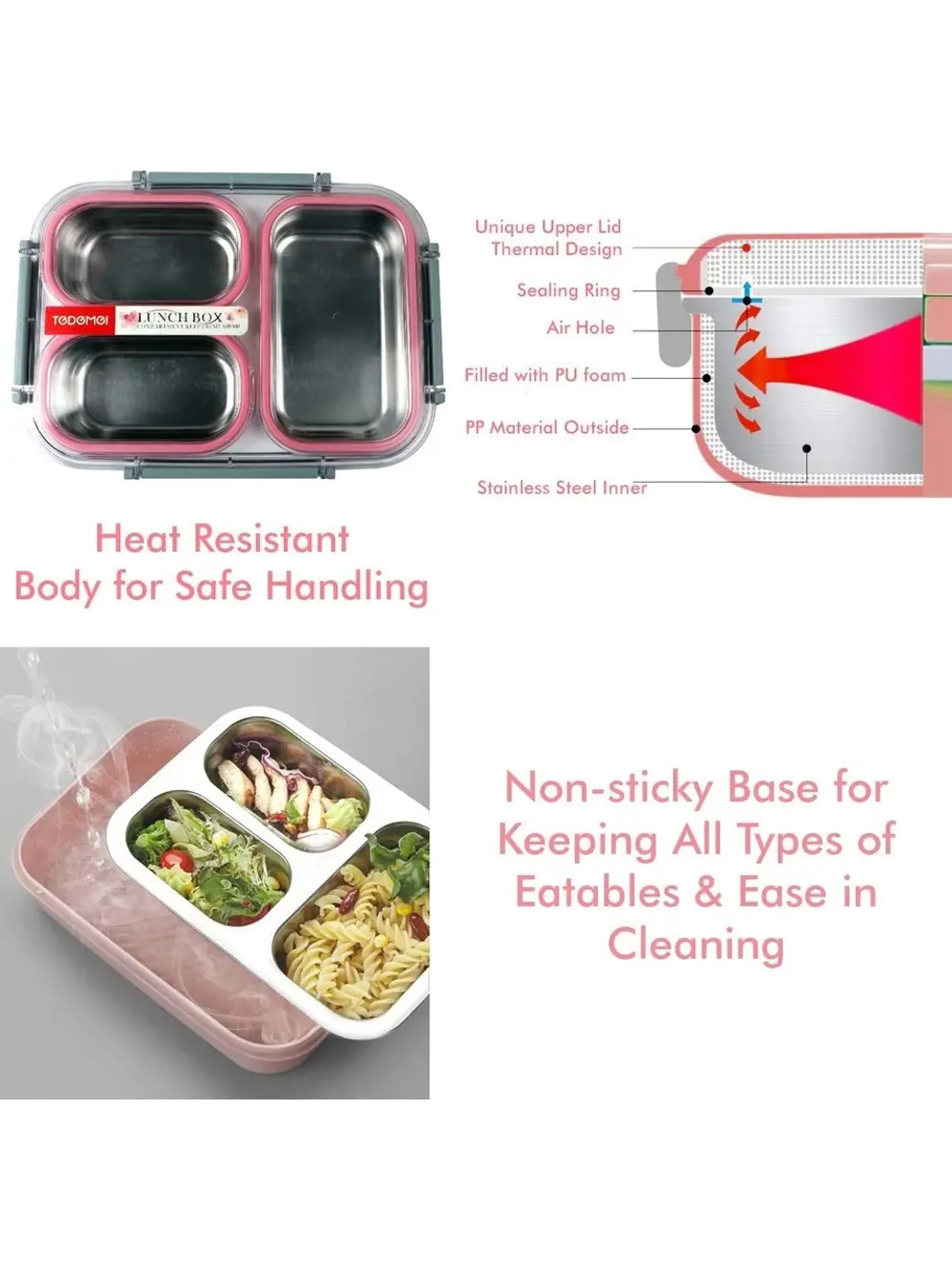 Bölmeli Paslanmaz Çelik Saklama Kabı Sızdırmayan Beslenme Kabı 12