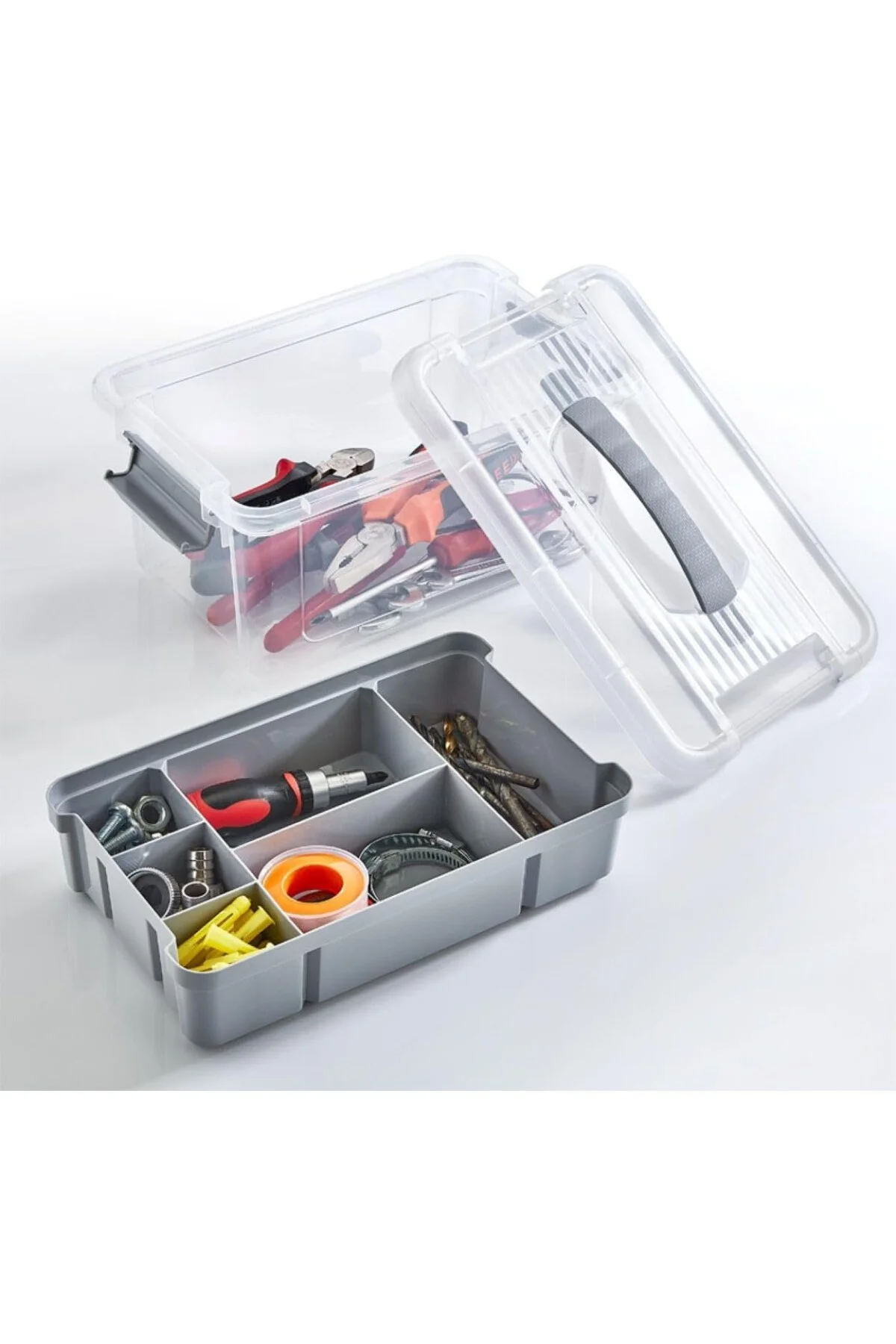 Bölmeli ve Katlı Plastik Organizer Makyaj Düzenleyici – Kilitli Takım Sandığı Org