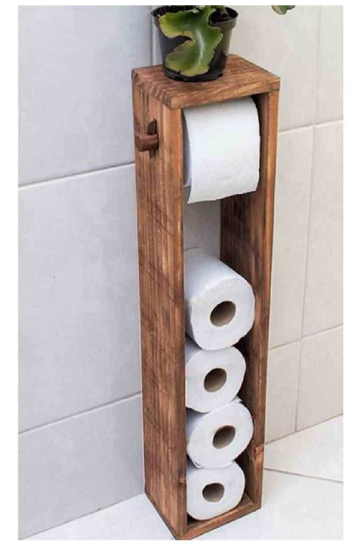 Bitetto Bomento Tuvalet Kağitliği Ahşap Banyo Wc Kağitlik Rustik