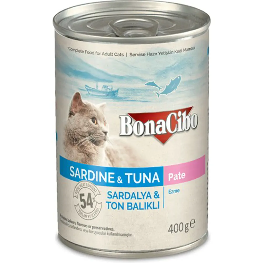 Bonacibo Kedi Yaş Mama Sardalya ve Ton Balıklı 6 x 400 gr Bonacibo Kedi Yaş Mama Sardalya ve Ton Balıklı 6 x 400 gr