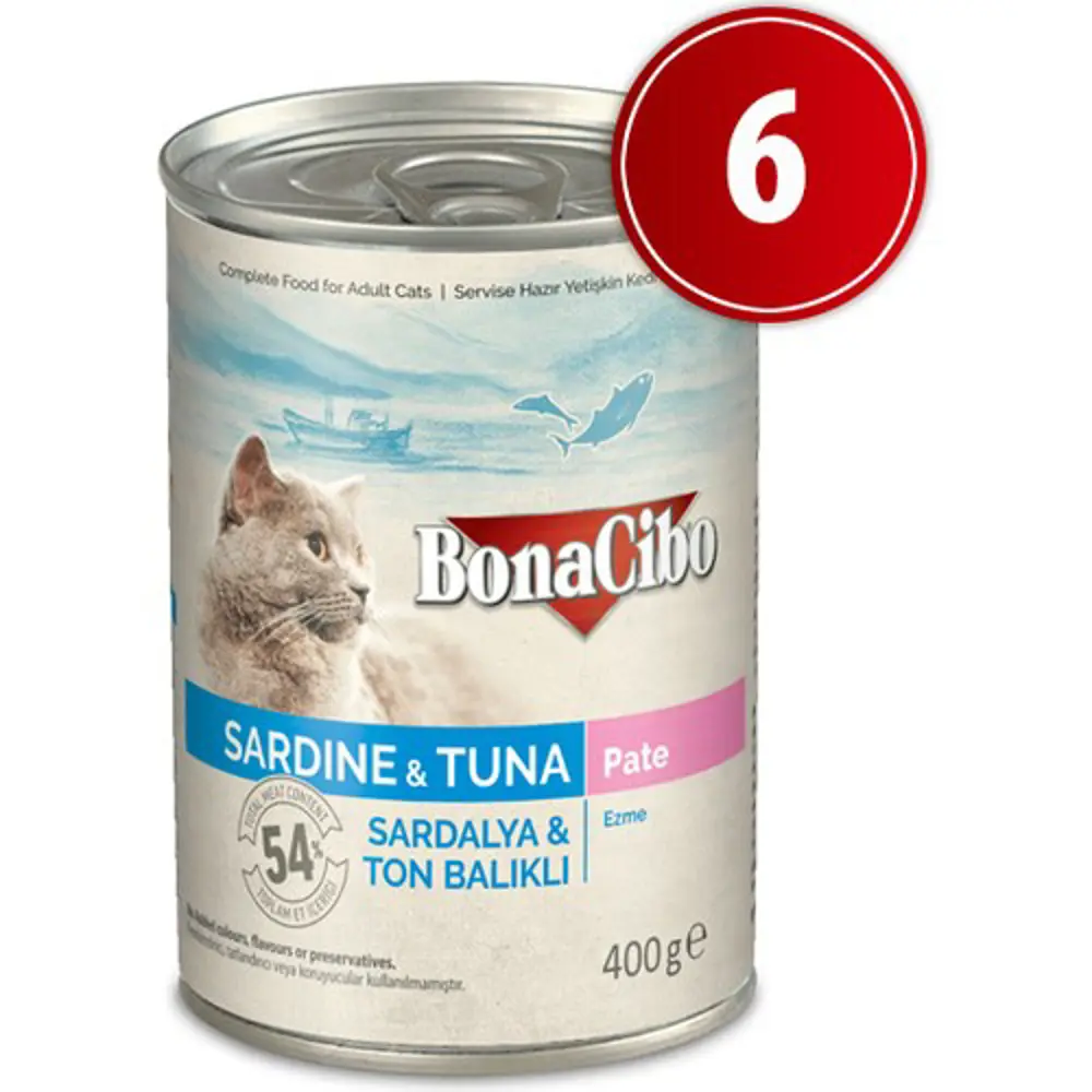 Bonacibo Kedi Yaş Mama Sardalya ve Ton Balıklı 6 x 400 gr Bonacibo Kedi Yaş Mama Sardalya ve Ton Balıklı 6 x 400 gr