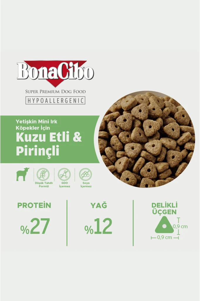 BonaCibo Mini Irk Adult Dog Lamb Rice Kuzu Etli Köpek Maması 4 Kg