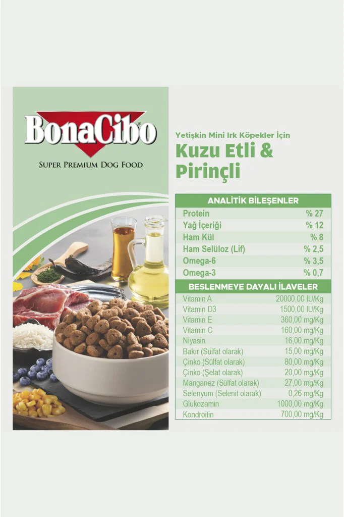 BonaCibo Mini Irk Adult Dog Lamb Rice Kuzu Etli Köpek Maması 4 Kg