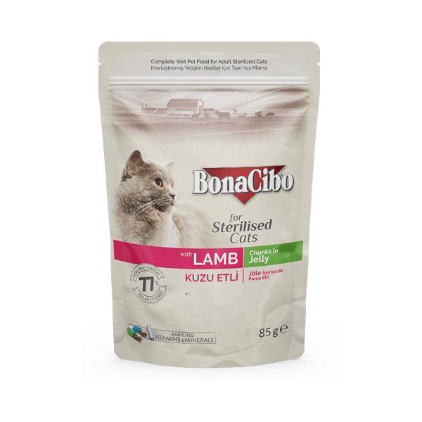 Bonacibo Pouch Kuzu Etli Kısır Kedi Konservesi 85 gr