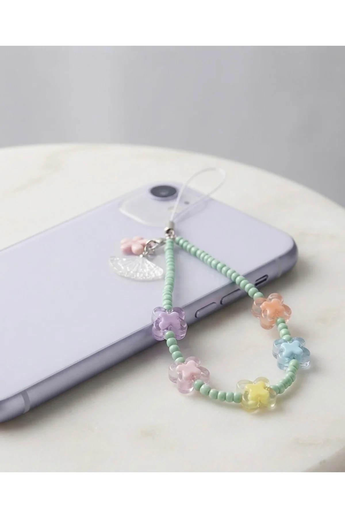 Boncuk Detaylı Pastel Tonlarda Telefon Askı İpi ve Süsü