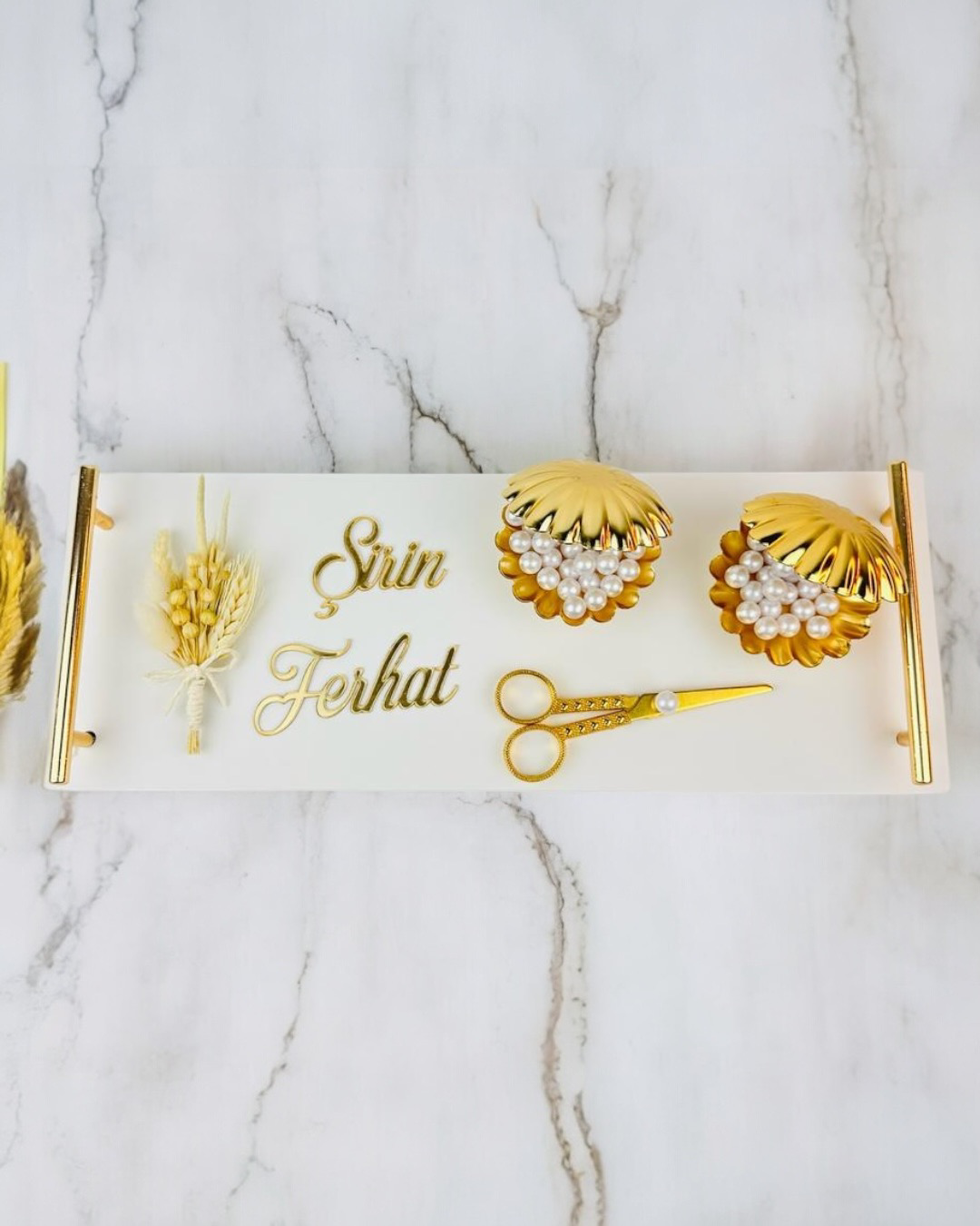 Cyzhome Bond Gold Söz Ve Mermer Nişan Tepsisi
