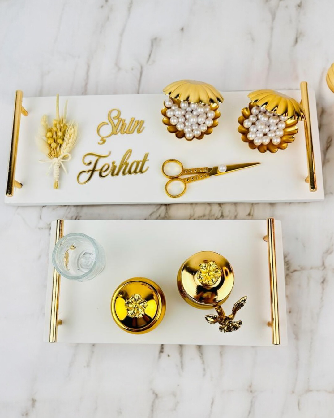Cyzhome Bond Gold Söz Ve Mermer Nişan Tepsisi