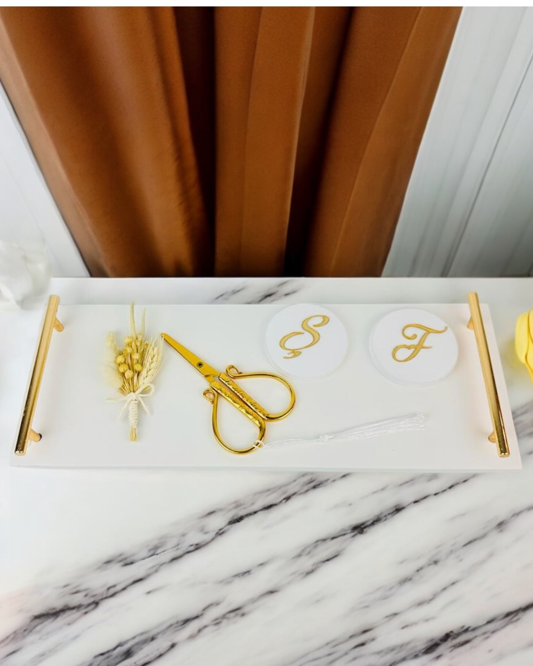 Cyzhome Bond Gold Söz Ve Mermer Nişan Tepsisi
