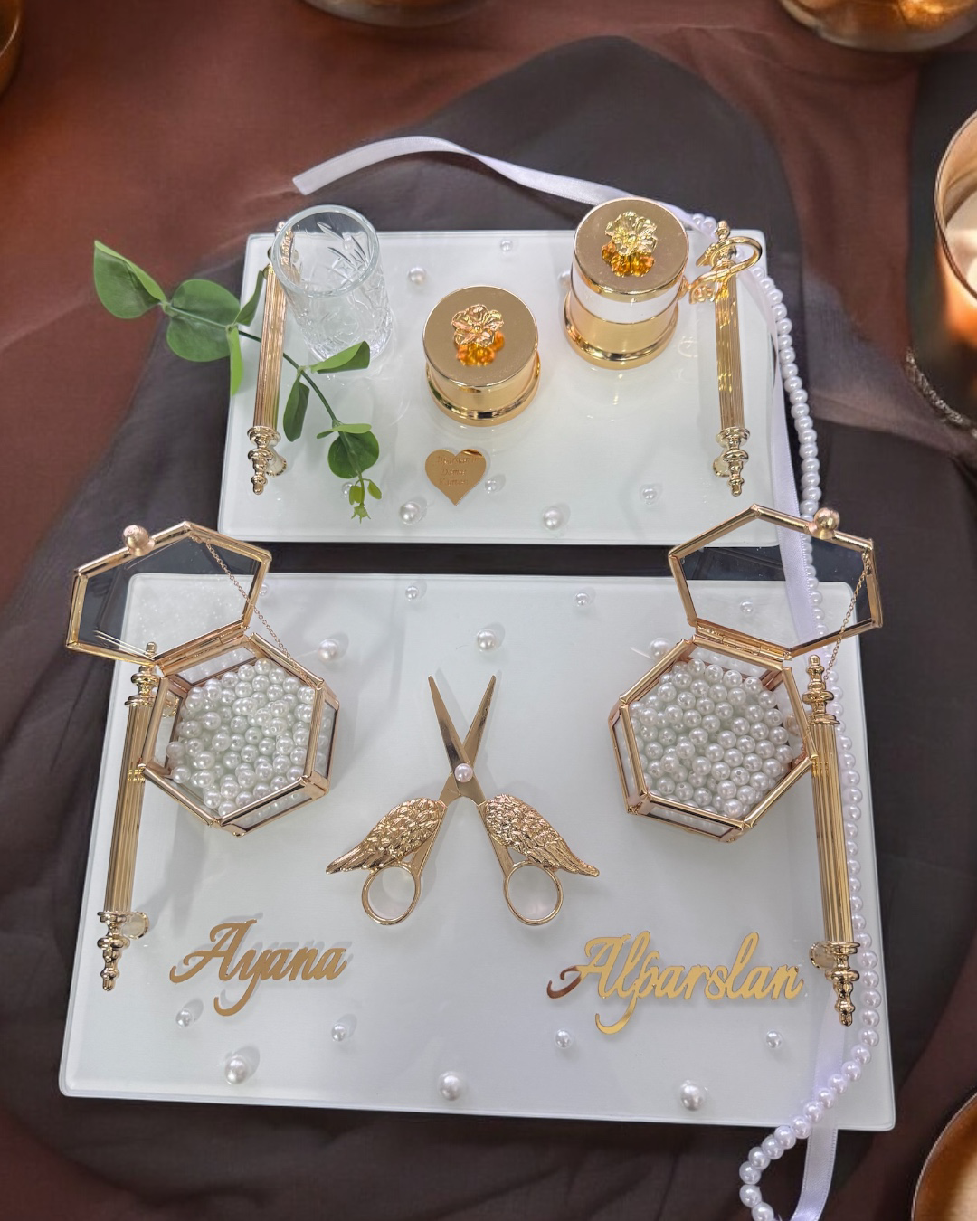 Cyzhome Bonding Gold Beyaz İncili Söz Tepsisi Nişan Tepsisi Ve Damat Kahv