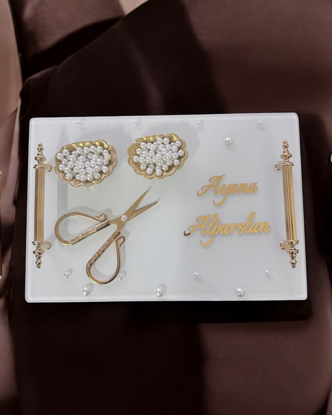 Cyzhome Bonding Gold Beyaz İncili Söz Tepsisi Nişan Tepsisi Ve Damat Kahv