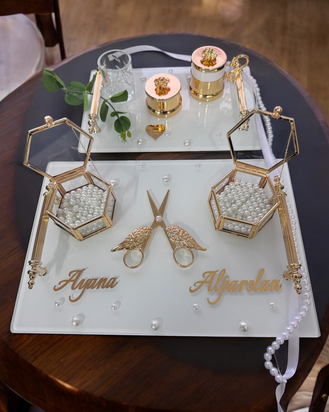 Cyzhome Bonding Gold Beyaz İncili Söz Tepsisi Nişan Tepsisi Ve Damat Kahv