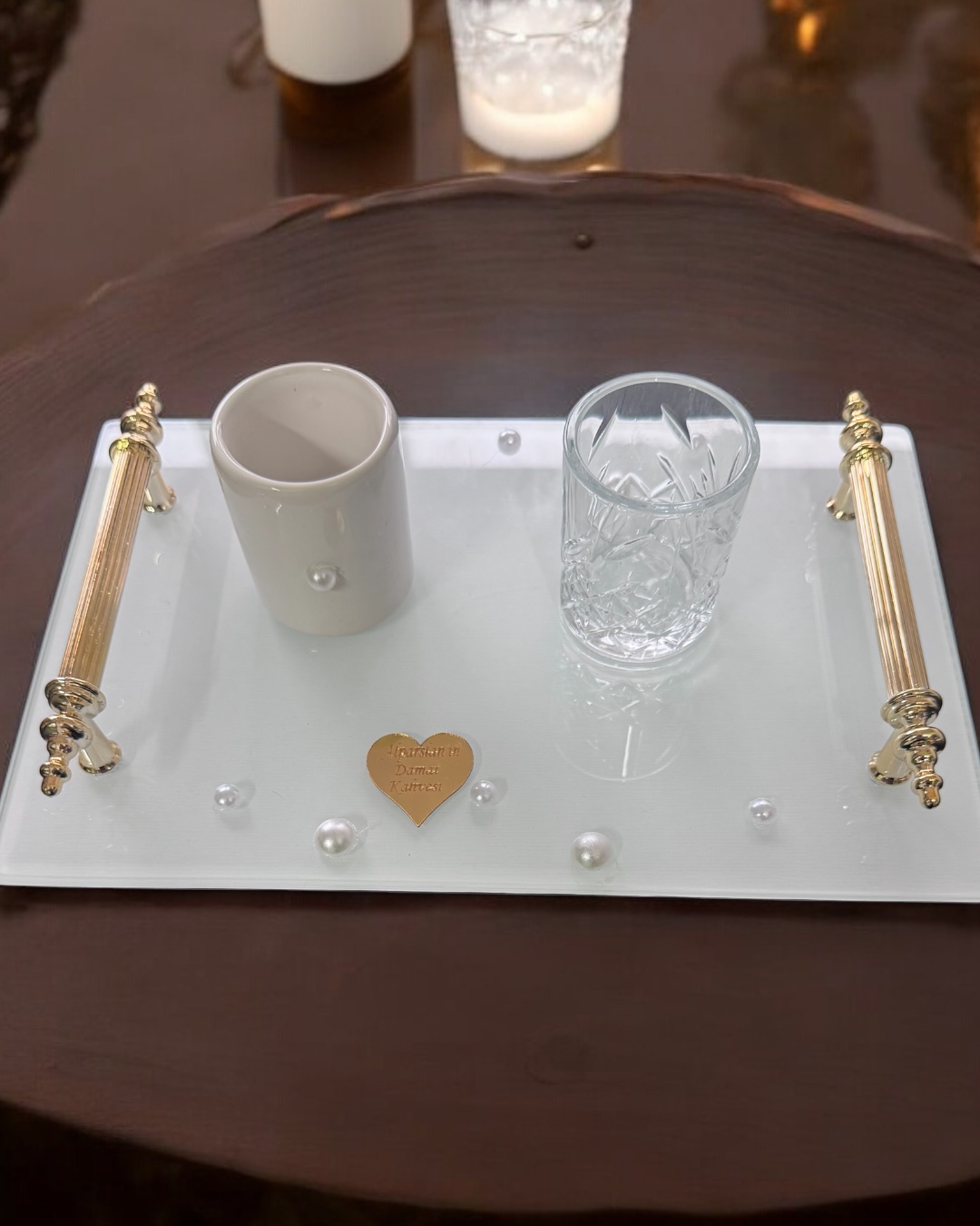 Cyzhome Bonding Gold Beyaz İncili Söz Tepsisi Nişan Tepsisi Ve Damat Kahv