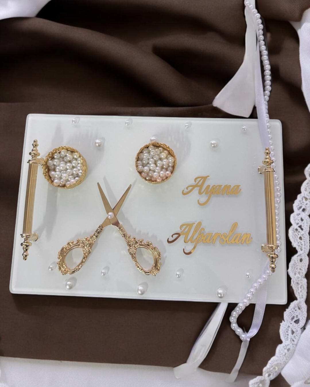 Cyzhome Bonding Gold Beyaz İncili Söz Tepsisi Nişan Tepsisi Ve Damat Kahv