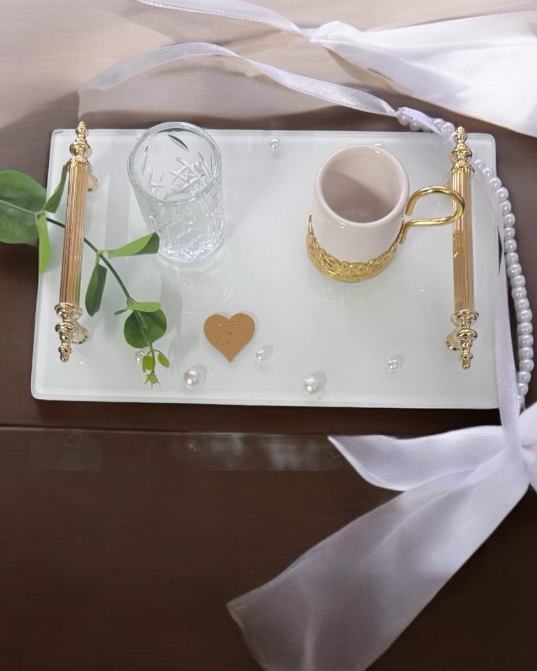 Cyzhome Bonding Gold Beyaz İncili Söz Tepsisi Nişan Tepsisi Ve Damat Kahv