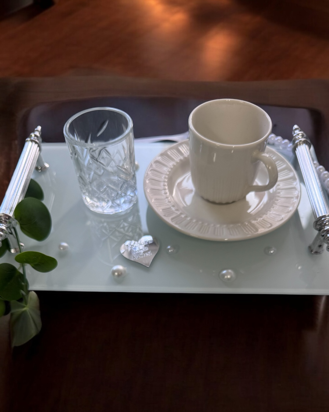 Cyzhome Bonding Gümüş Beyaz İncili Söz Tepsisi Nişan Tepsisi Ve Damat Kah