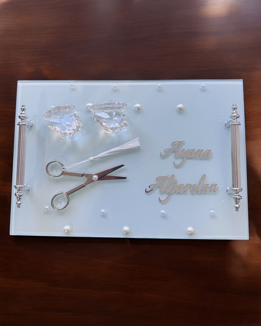 Cyzhome Bonding Gümüş Beyaz İncili Söz Tepsisi Nişan Tepsisi Ve Damat Kah