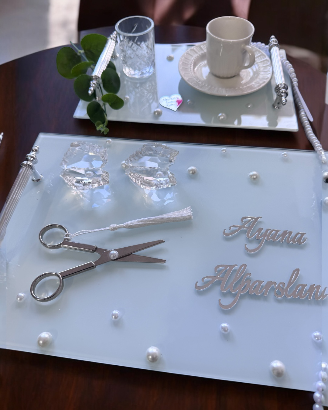 Cyzhome Bonding Gümüş Beyaz İncili Söz Tepsisi Nişan Tepsisi Ve Damat Kah